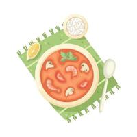 Vector illustration of tom yam soup plate. Asian cuisine.