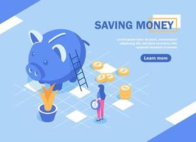 ahorrar dinero, concepto de ahorro de dinero con personajes. se puede usar para banner web, infografía, ilustración de vector de icono de diseño plano