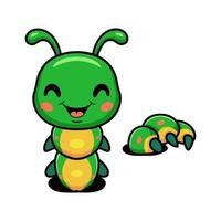 Cute little caterpillar cartoon comes out from of the hole vector