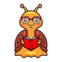Cute little snail cartoon reading a book vector