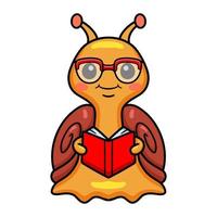 linda caricatura de caracol leyendo un libro vector