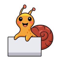 Cute little snail cartoon with blank sign vector