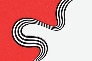 Abstract bicolor red and white background with twisted striped shape. Dynamic black and white lines illustration with grainy texture overlay vector