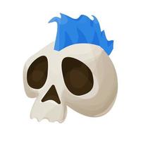 Skull, head with Mohawk hairstyle, cool punk skeleton in cartoon style isolated on white background. Vector illustration