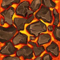 Lava, magma with stones in cartoon style seamless pattern background. Eruption effect, landscape. Texture, design. Vector illustration