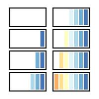 A set of eight batteries with different charge indicators. Vector illustration