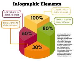 Isometric Vector Infographic Elements. Business Pie Chart on White Background. Colorful circle diagram with different percentage.