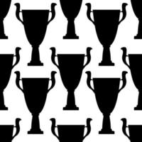 Winner trophy cup seamless pattern. Black simple silhouette texture. Championship prize for first place. Vector illustration.