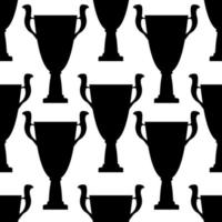 Winner trophy cup seamless pattern. Black simple silhouette texture. Championship prize for first place. Vector illustration.