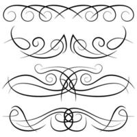 Set of vintage decorative curls, swirls, monograms and calligraphic borders. Line drawing design elements in black color on white background. Vector illustration.