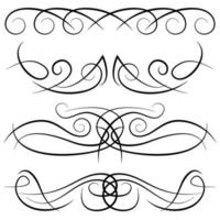 Set of vintage decorative curls, swirls, monograms and calligraphic borders. Line drawing design elements in black color on white background. Vector illustration.