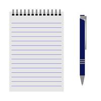 Vector notebook with a blue pen on a white background