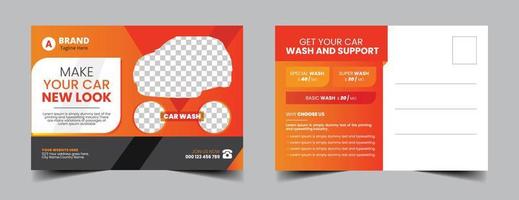 Car wash Postcard Template Design vector