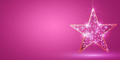 estrella de Navidad dorada con diseño polivinílico bajo contra fondo rosa vector