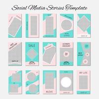 Social media stories template. Set of 15 story layout for bloggers and SMM. Mint green and pink pastel color palette. Editable web banners for mobile application. vector