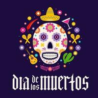 dia de los muertos fraktur font letras góticas con calavera de azúcar y flores. afiche tipográfico del día festivo mexicano de los muertos. plantilla vectorial para pancarta, afiche, tarjeta de felicitación, invitación, etc. vector