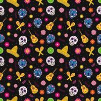 Dia de los Muertos seamless pattern of traditional Mexican symbols. Easy to edit vector template for greeting card, banner, poster, party invitation, fabric, textile, wrapping paper, etc