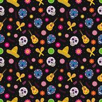 Dia de los Muertos seamless pattern of traditional Mexican symbols. Easy to edit vector template for greeting card, banner, poster, party invitation, fabric, textile, wrapping paper, etc