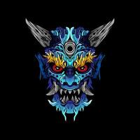 japanese Culture demon hanya mask or oni mask with hand draw style on white background. Ready for Print Apparel and tattoos vector