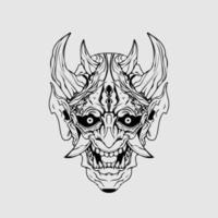 japanese Culture demon mask or oni mask with hand draw style on white background. Ready for Print Apparel and tattoos vector