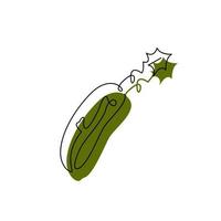 Cucumber one line logo concept design. Pickle in continuous line art drawing style. Vegetable with contour and abstract green colored spot isolated on white. Minimalist flat vector illustration