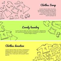 Doodle color banners with clothes. Fashion hand drawn objects, symbols and items. Web banners vector