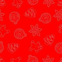 patrón sin costuras de navidad. imágenes de contorno sobre un fondo rojo. patrón de galleta de jengibre vector