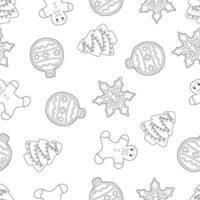 Christmas seamless pattern. Contour images on a white background. Ginger Cookie Pattern vector