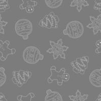 Christmas seamless pattern. Contour images on a gray background. Ginger Cookie Pattern vector