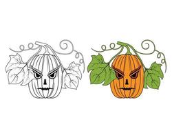 Calabazas De Halloween Para Colorear ilustración vectorial de calabaza. calabaza dibujada a mano para colorear vector de libro