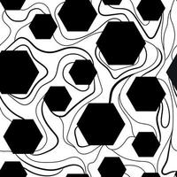 Black Hexagons or honeycombs on white background seamless pattern vector illustration.Trendy repeating texture with hexagons and wavy lines creative design for wallpaper,print,paper,textile and other