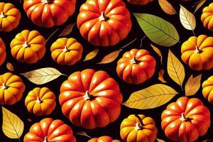 seamless pattern of autumn leaves and pumpkins. photo