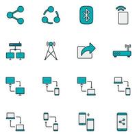 Network and Sharing Filled Line Icon Set vector