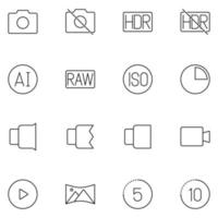 Photography Line Icon Set Vector