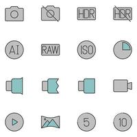 vector de conjunto de iconos de línea llena de fotografía
