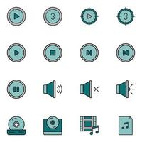 conjunto de iconos de línea llena de audio y video vector