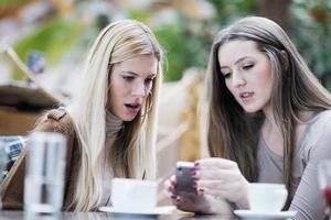 cute smiling women drinking a coffee photo