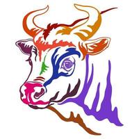 Abstract portrait of a bull color contour illustration vector