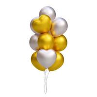 montón de globos dorados y plateados 3d realistas, en forma de corazón. decoración de ilustración vectorial para tarjeta, fiesta, diseño, volante, afiche, banner, web, publicidad vector