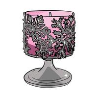 Silver candlestick holder with candle in doodle technique vector illustration