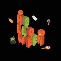 colorful isometric Halloween banner with pumpkin and treats vector