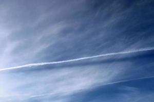 Stunning cirrus cloud formation panorama in a deep blue sky photo