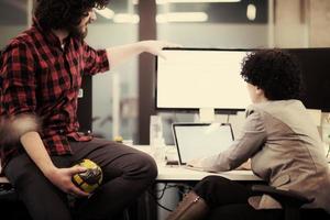 software developers couple writing programming code photo