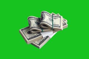 Bundle of US dollar bills isolated on chroma keyer green. Pack of american money with high resolution on perfect green mask photo