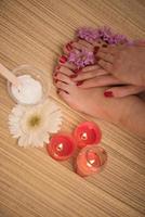 female feet and hands at spa salon photo