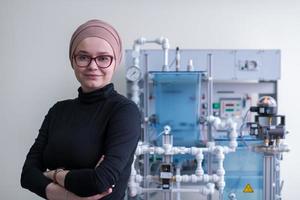 portrait of muslim female student in the electronic classroom photo