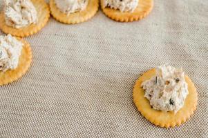 Cracker with tuna spread topping photo