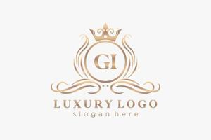 Initial GI Letter Royal Luxury Logo template in vector art for Restaurant, Royalty, Boutique, Cafe, Hotel, Heraldic, Jewelry, Fashion and other vector illustration.