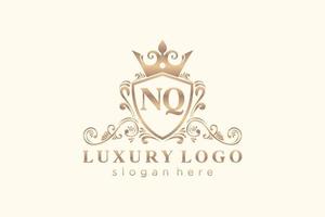 Initial NQ Letter Royal Luxury Logo template in vector art for Restaurant, Royalty, Boutique, Cafe, Hotel, Heraldic, Jewelry, Fashion and other vector illustration.