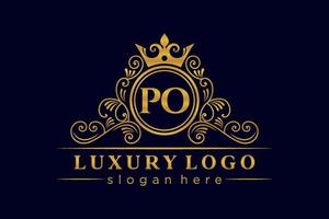PO Initial Letter Gold calligraphic feminine floral hand drawn heraldic monogram antique vintage style luxury logo design Premium Vector
